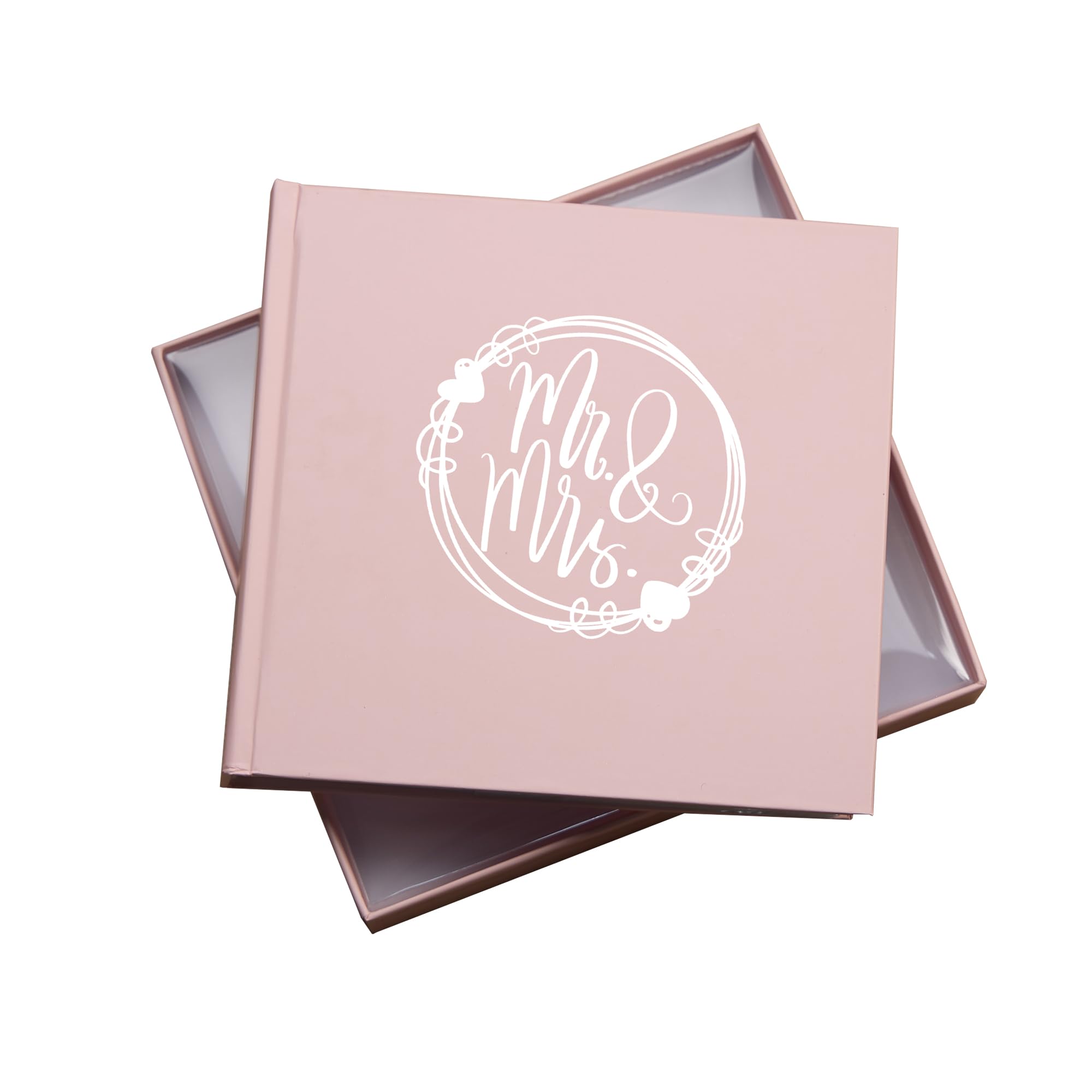 Mr and Mrs Circle Wedding Day Photo Album, Holds 50 6x4 inch Photos, 18.5x19.5cm, Pink