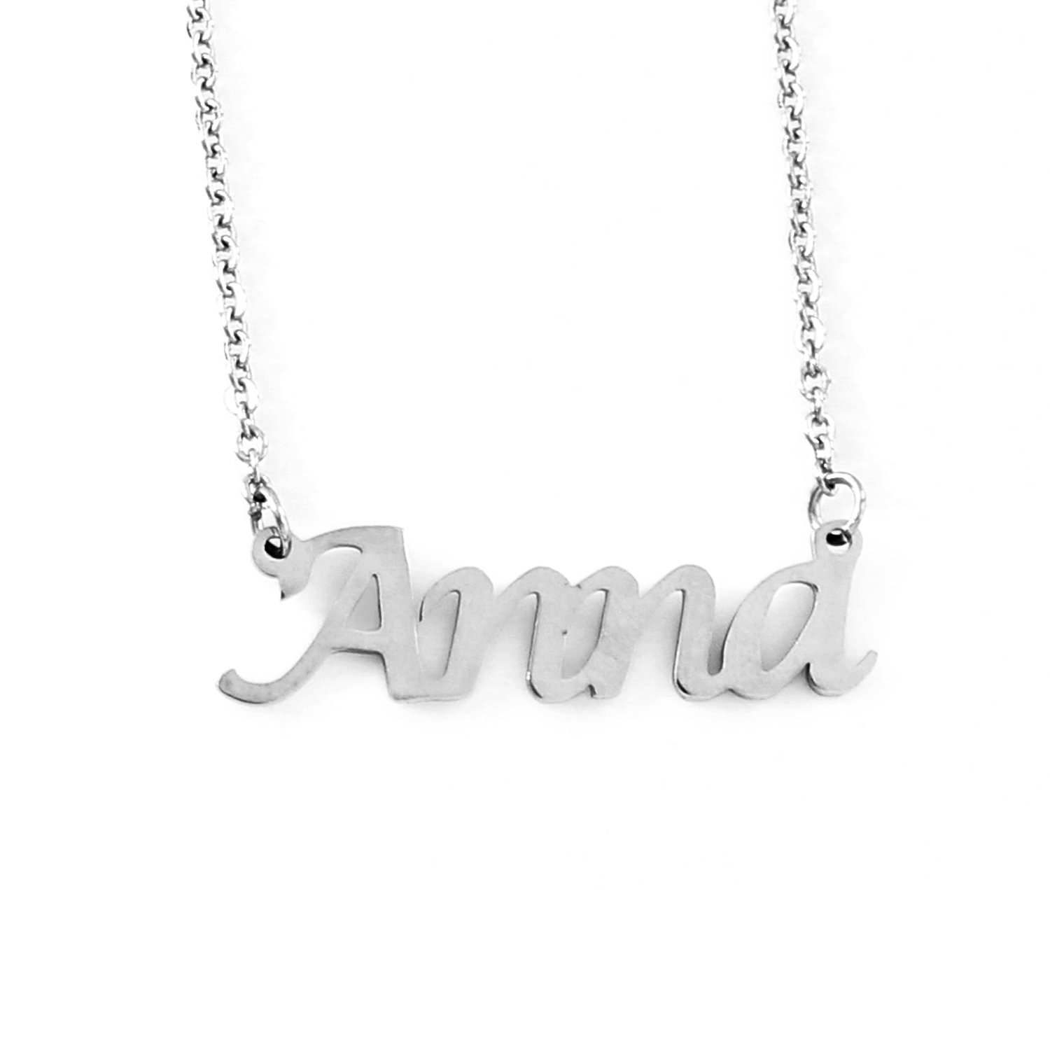 KiguAnna Name Necklace,Silver Tone Necklace, Personalised Name Pendant, Custom Name Necklace Anna, Customised Jewellery for Ladies,