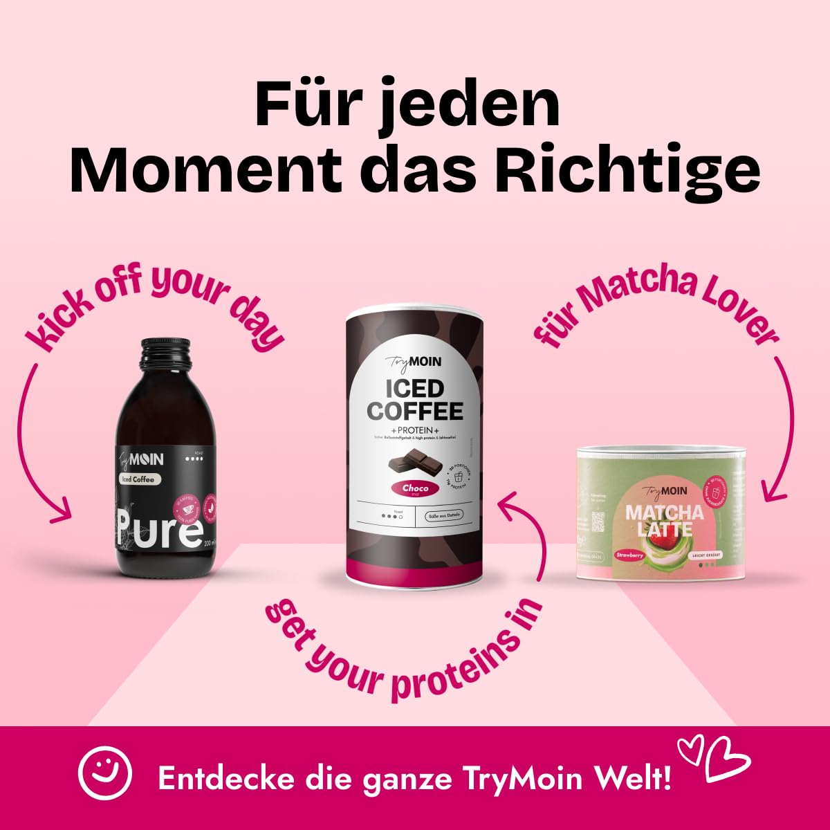 TryMOIN - Strawberry Matcha - Ceremonial Grade Matcha Pulver aus Japan, mit echten Erdbeeren, Dattel & Stevia, für Iced Matcha Latte mit Erdbeergeschmack - 20 Portionen