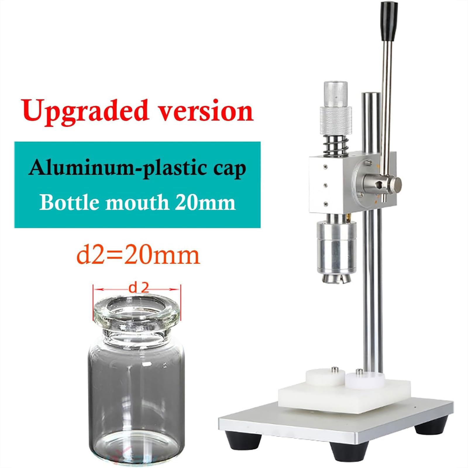 Prensadora manual, prensadora de acero inoxidable, máquina de sellado de viales de escritorio con mango antideslizante, máquina tapadora de botellas de vidrio de 13-28 mm, altura ajustable, fácil