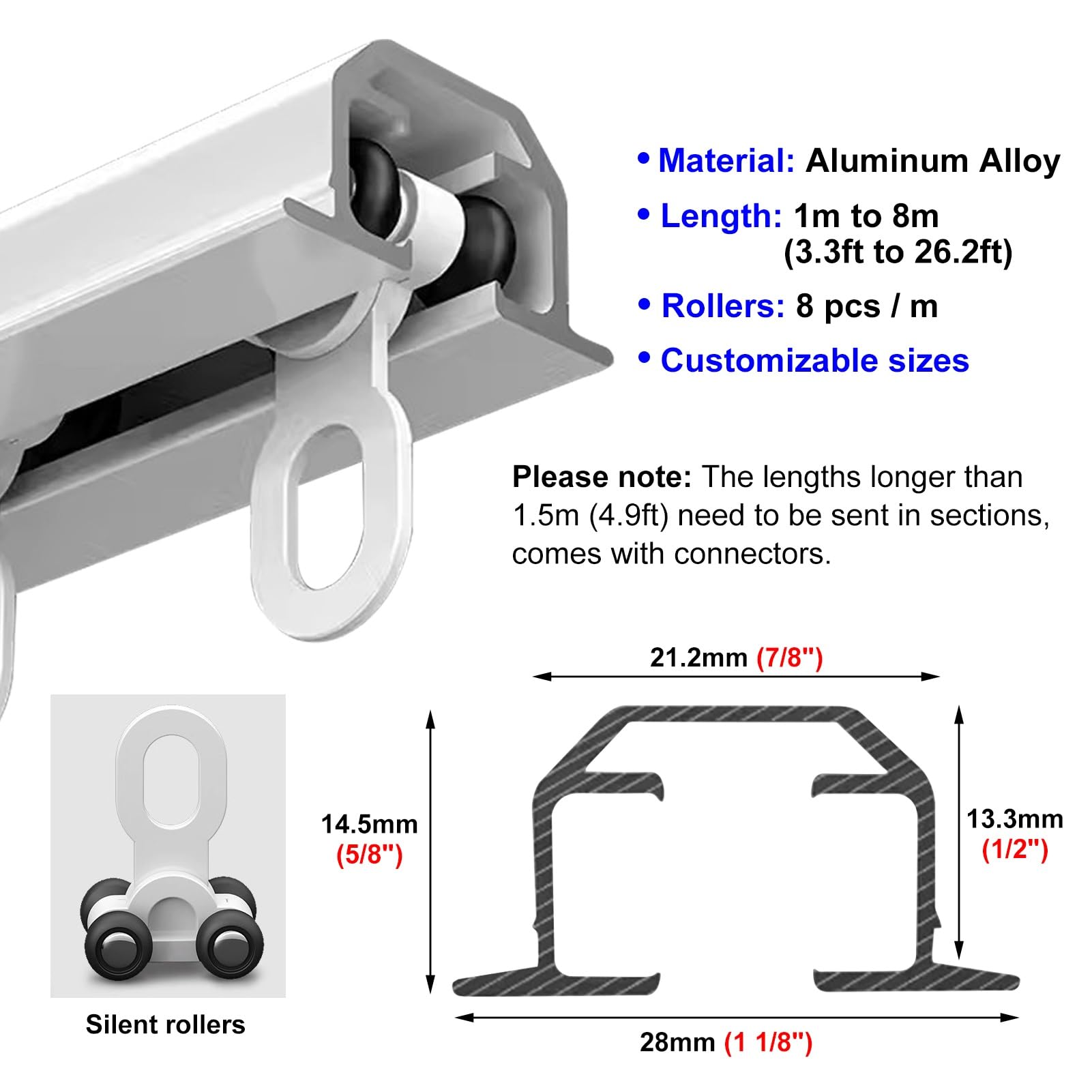 Tringle à rideau de douche à montage au plafond, rail caché pour chambre à coucher, balcon, barre intégrée pour bureau, appartement, barre découpable