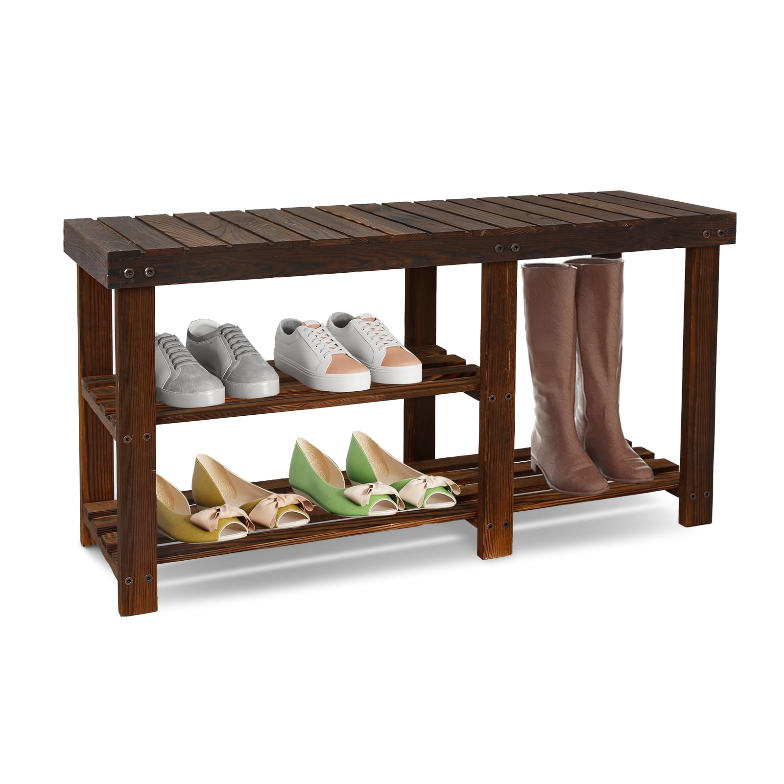 Amazon.com: ECOMEX Shoe Rack Bench for Entryway, 3-Tier Wooden Shoe ...