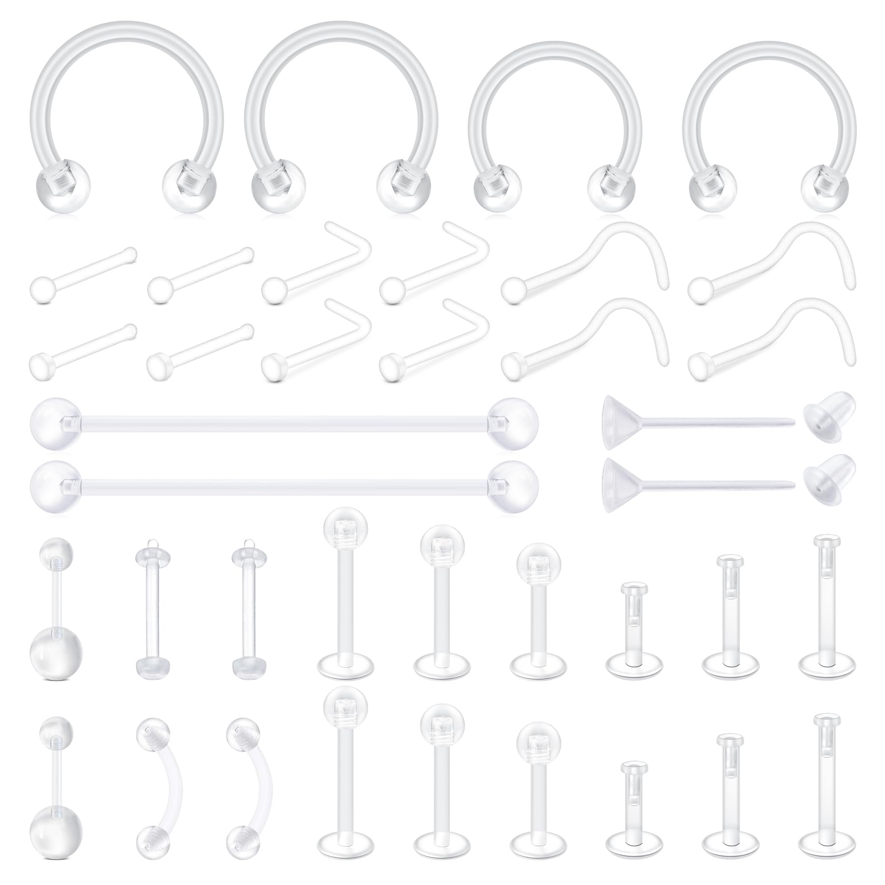 Piercing Retainer Set Clear Septum Ring Plastic Nose Studs Eyebrow Lip Labret Stud Septum Hoops Cartilage Industrial Tragus Earring Retainer For Surgery — view 9