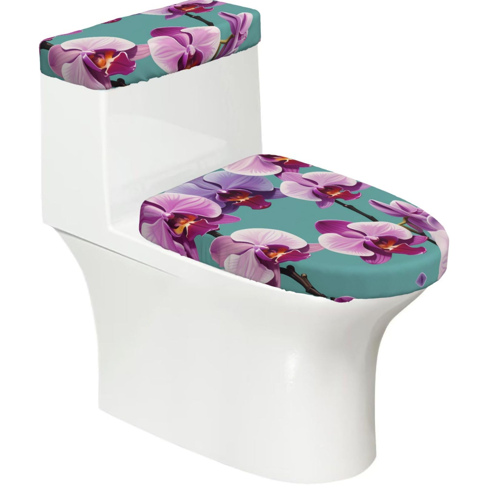 Wzycwb Black Orchid Branch 2-Piece Toilet Seat Cover Set With Tank Lid, Elastic Fit For U-Shape & Elongated Toilets, Bathroom Decor, Housewarming Gift