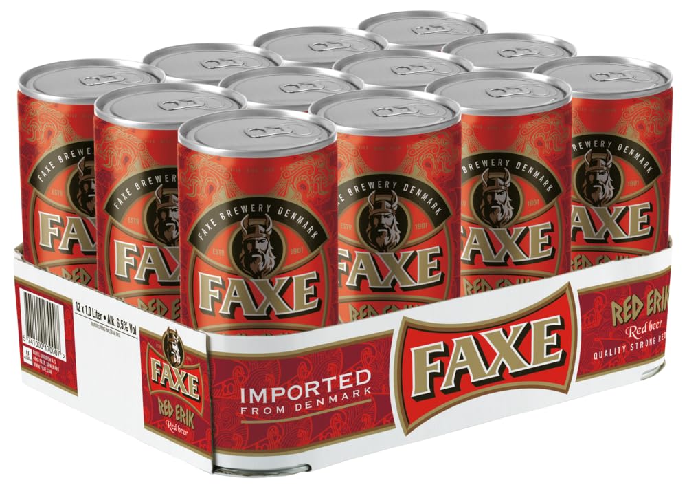 FAXE RED – 6,5 % Rotbier (12x1L) - Fruchtiges Rotbier mit Holunderbeerennote. Dänisches Bier mit markantem Geschmack. Kräftiges Dosenbier, ideal für gesellige Runden & besondere Anlässe
