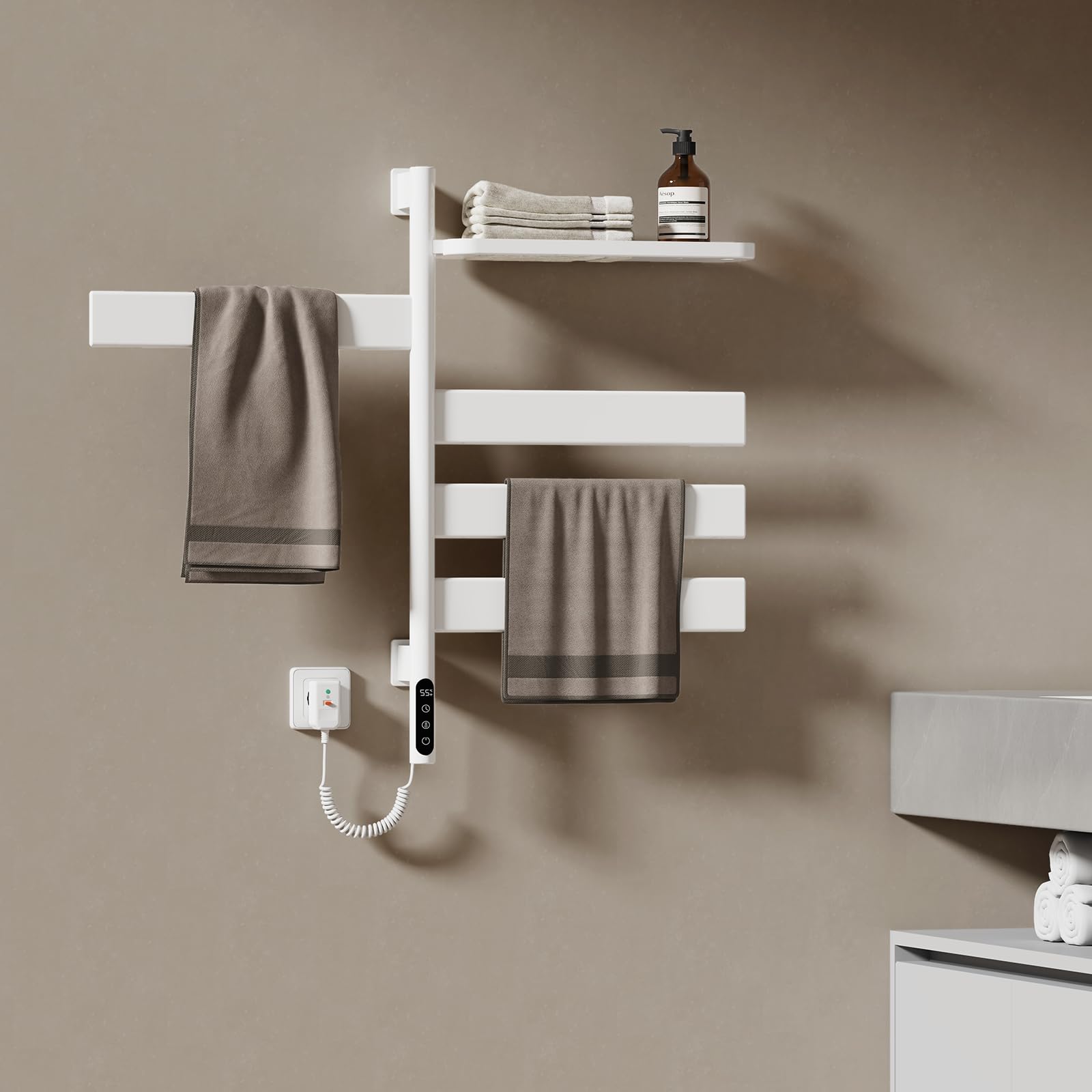 Sèche-serviettes électrique Mural 24V 45W – Inox Argenté 52x50cm IPX4