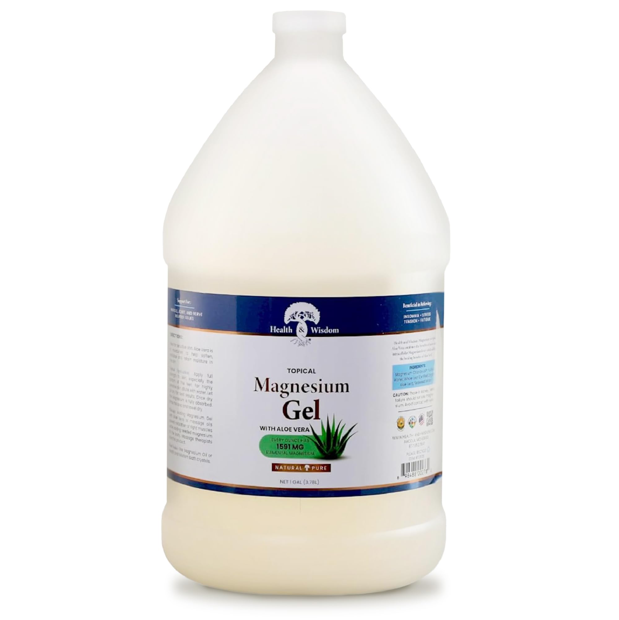 Health and Wisdom Topical Magnesium Gel with Aloe Vera - Magnesium Gel Topical for Muscles, Magnesium Topical Gel, Gel Magnesium, All Natural Magnesium Gel, Magnesium Chloride Gel - 128 Fl Oz