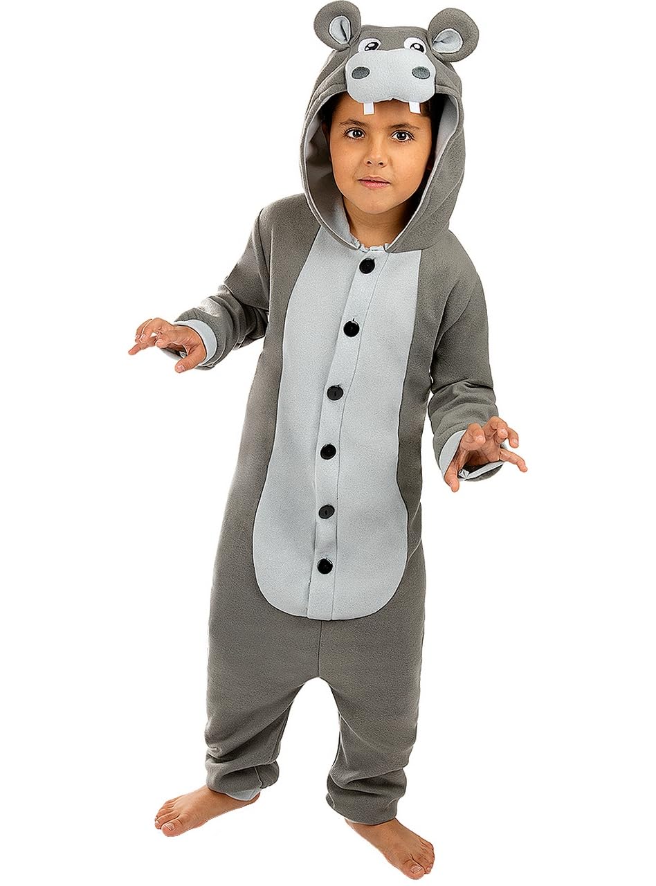 Funidelia | Disfraz de hipopótamo onesie para niño y niña Animales - Disfraz para niños y divertidos accesorios para Fiestas, Carnaval y Halloween - Gris/Plateado