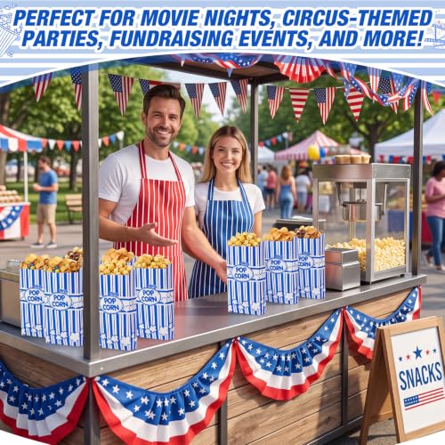 Image of Potchen 300 Pcs Popcorn Paper Bags Disposable Grease Resistant Striped Popcorn Container for Movie Night Carnival Party Theater (Blue,2 oz)