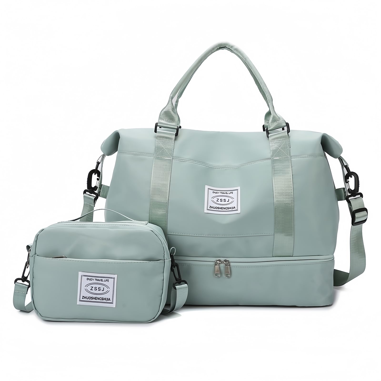 Sporttasche Damen Reisetasche 55L mit Schuhfach & Nassfach Groß Gym Bag Faltbar Schwimmtasche Wasserdicht Trainingstasche Leicht Duffel Bag für Sport Fitness Reisen (Hellgrün)