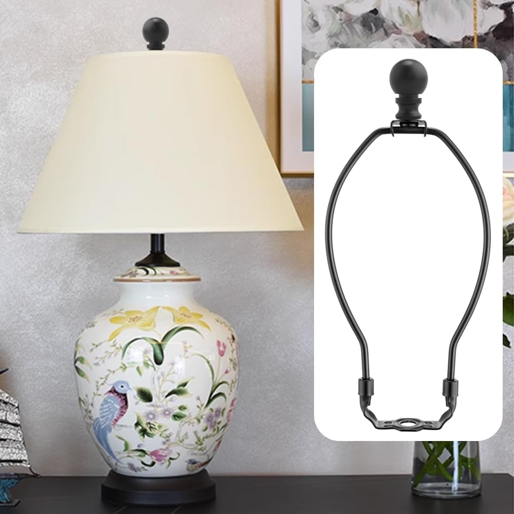 10 Inch Lamp Harp, Black 2 Set Lamp Harps and Finial, Metal Lamp Shade Harp Holder, DIY Detachable Lampshade Bracket Adapter Hardware, Replacement Table & Floor Light Accessories Parts Repair
