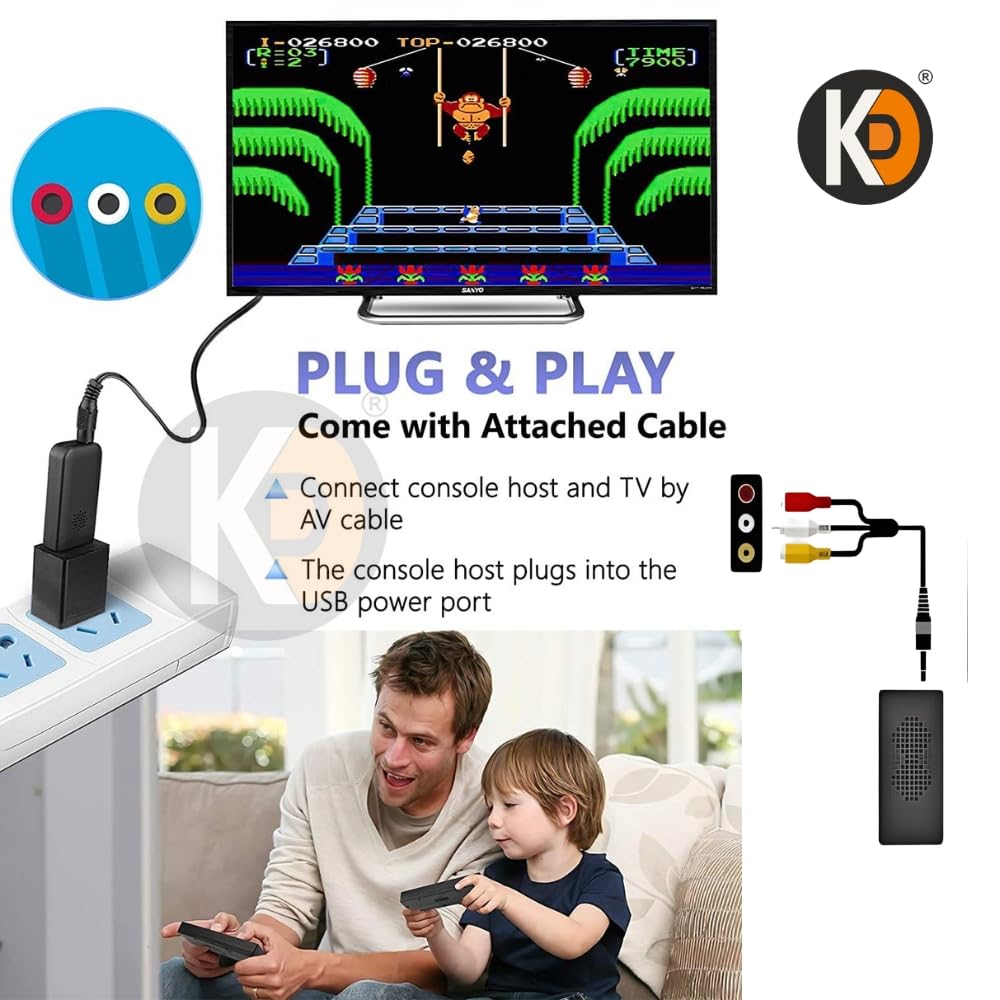 K D TV Video Game Console with 1000+ Built-in Games | Wireless 2 Player Retro Game Stick | 8 Bit Plug & Play TV Gaming Set with 2 Controllers | AV Output Mini Game Box for Kids & Adults 1