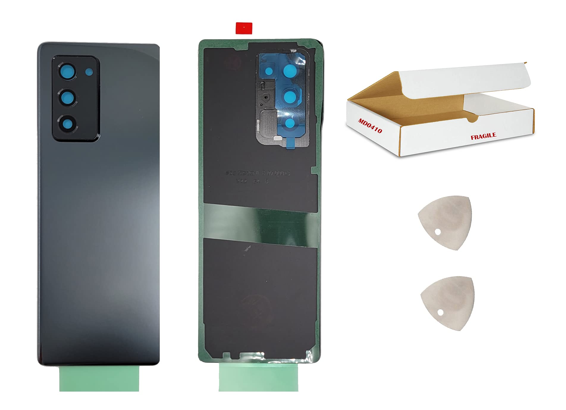 Replacement Compatible with Samsung Galaxy Z Fold 2 F916U Back Glass Battery Housing Camera Lens Frame Cover with Tools (Mystic Black), SM-F916U