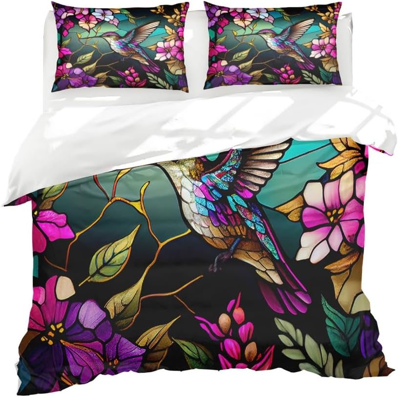 Reateforin Hummingbird Comforter Set Tropical Birds Bedding