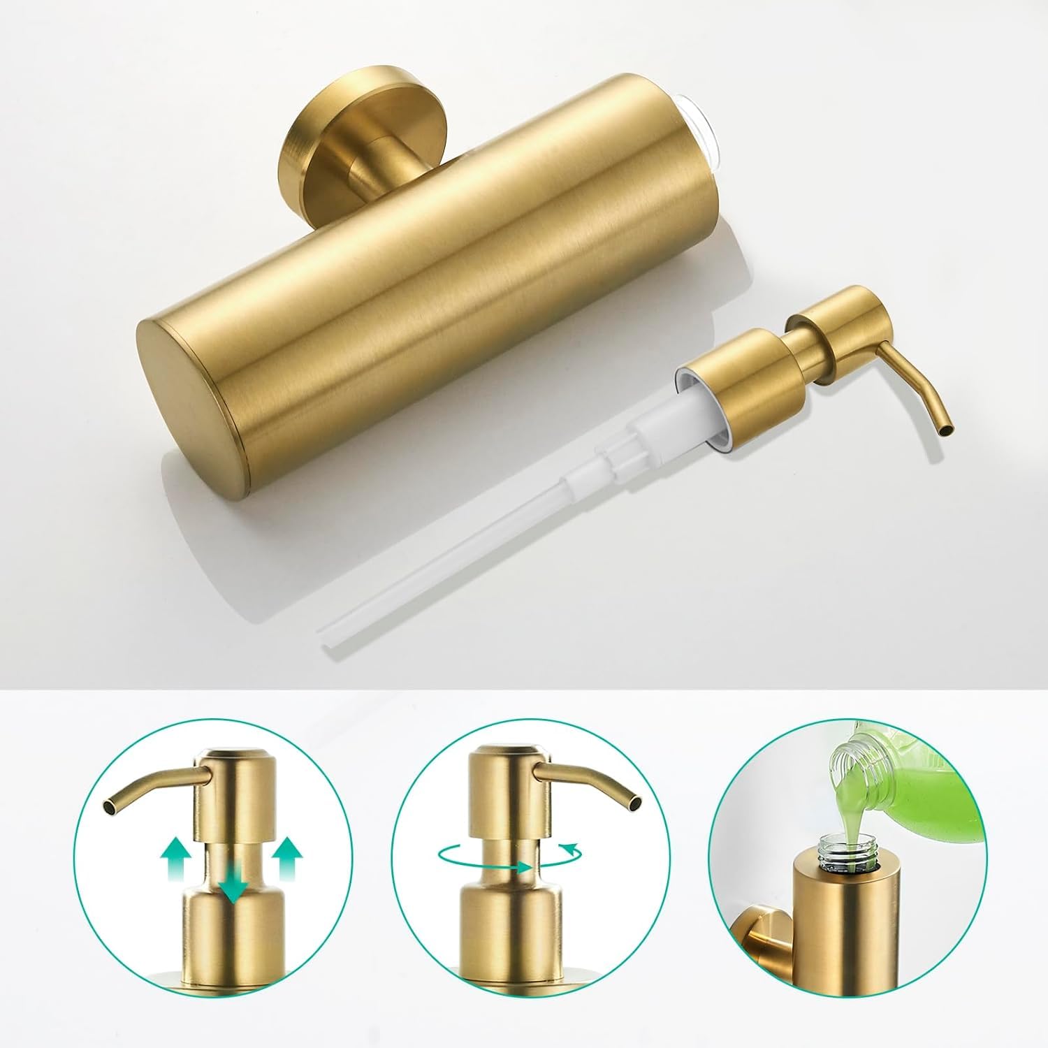 Seifenspender Wandmontage gebürstetes Gold - Edelstahl Shampoo Spender & Duschgelspender für Badezimmer, Dusche, Küche - nachfüllbarer Conditioner Spender für Hotel, Restaurant