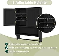 Vista 4 de Smuxee Armario de baño negro montado en la pared con barra de toallas, botiquín con 2 estantes ajustables de puerta, armario sobre inodoro