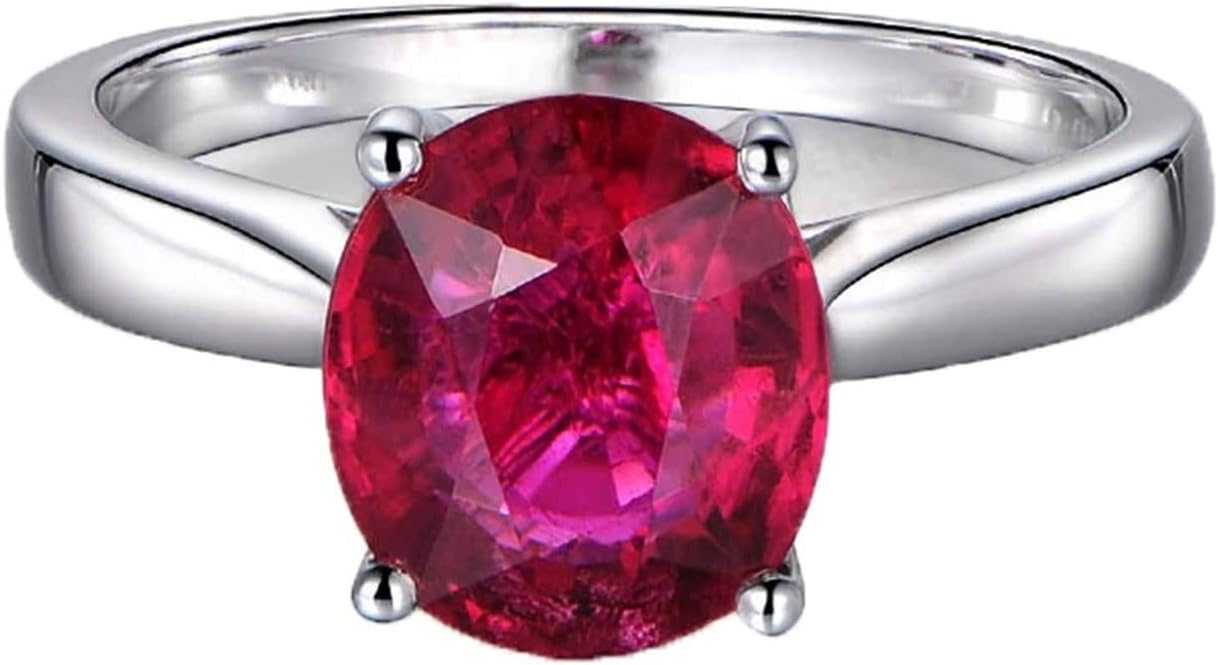 Daesar 18K White Gold Rings Women Ring Engagement Oval Natural Pigeon Blood Red 1.2ct-2.51ct Tourmaline Engagement Rings Promise Rings Silver