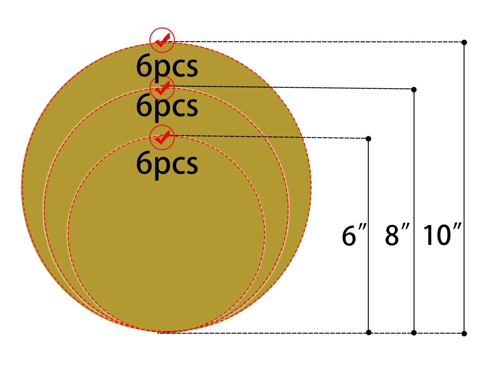 PQZCLDP - 18 tablas redondas de cartón de tamaño mixto de oro de 6, 8 y 10 pulgadas, platos desechables para tartas, bandeja de base para tartas para decoración de pasteles, PQ153