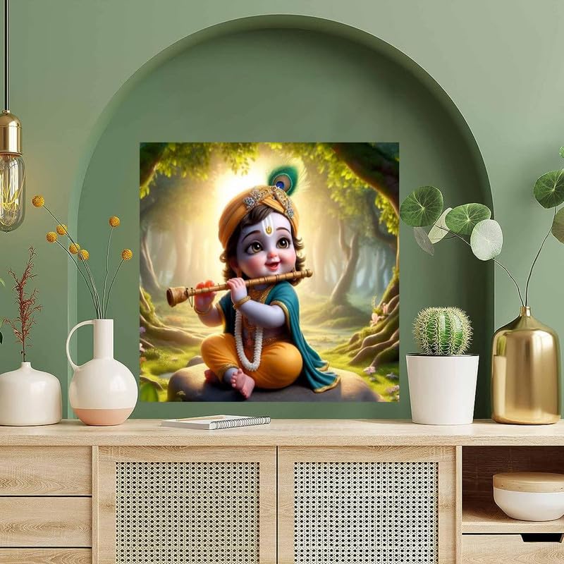 Image of British Terminal Cute little Bal Gopal Baby God Krishna| Kanha Ji | Laddu Lord Makhan Chor Painting Religious Poster for Pregnant Women for wall (matt thin vinyl,sticker,multicolor,unframed)| bj118