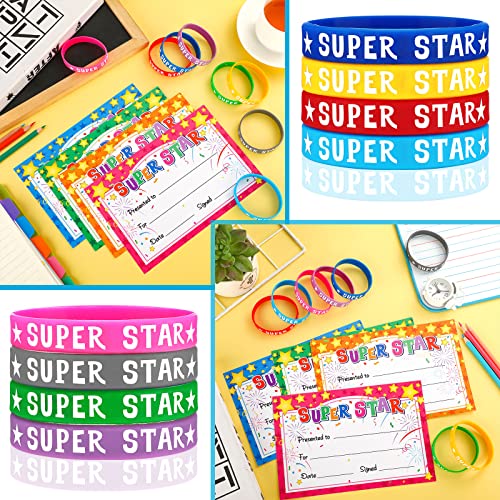 Junkin 32 Pcs Star Student Certificate Award Wristband Happy Birthday Certificate Recognition Gifts Congrats Celebrity of the Week Month Award for Back to School Classroom(Star Style) - Thumbnail 6
