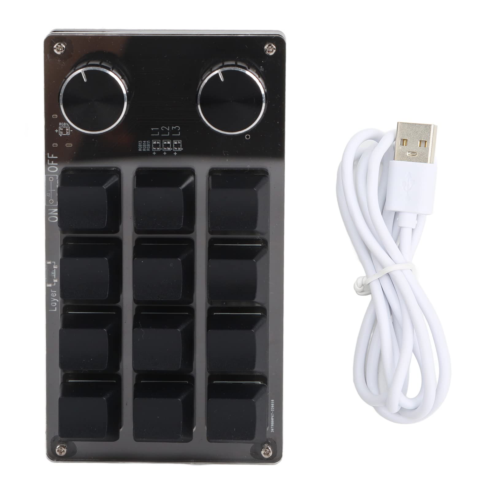 Clavier Macro Programmable, 2 Boutons Bleu Commutateur Noir 12 Touches Mini Clavier avec RVB pour Jeux de Bureau Musique Média