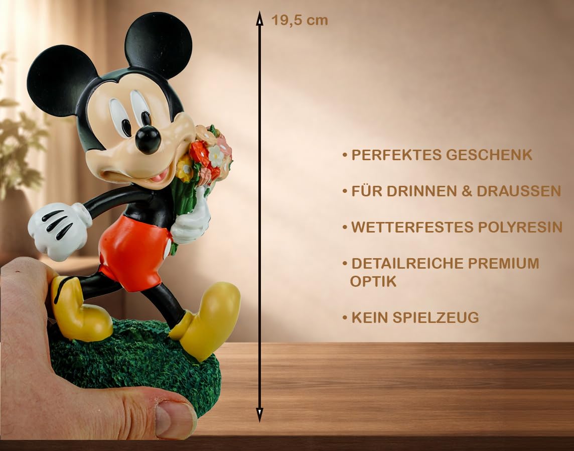 Mickey Mouse - Statuetta decorativa da giardino con fiori Disney con licenza ufficiale, 20 cm, resistente alle intemperie, in poliresina, per giardino, balcone, terrazza e soggiorno, idea regalo
