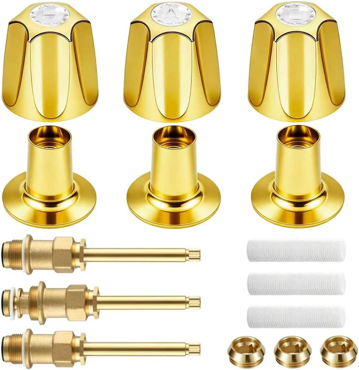 3 Piece Bathtub Shower Knob Replacement Kit Compatible with Price Pfister Verve and Windsor Tub/Shower Faucet Handle, Remodel/Rebuild Trim Kit with Diverter Hot & Cold Shower Knobs (Gold)