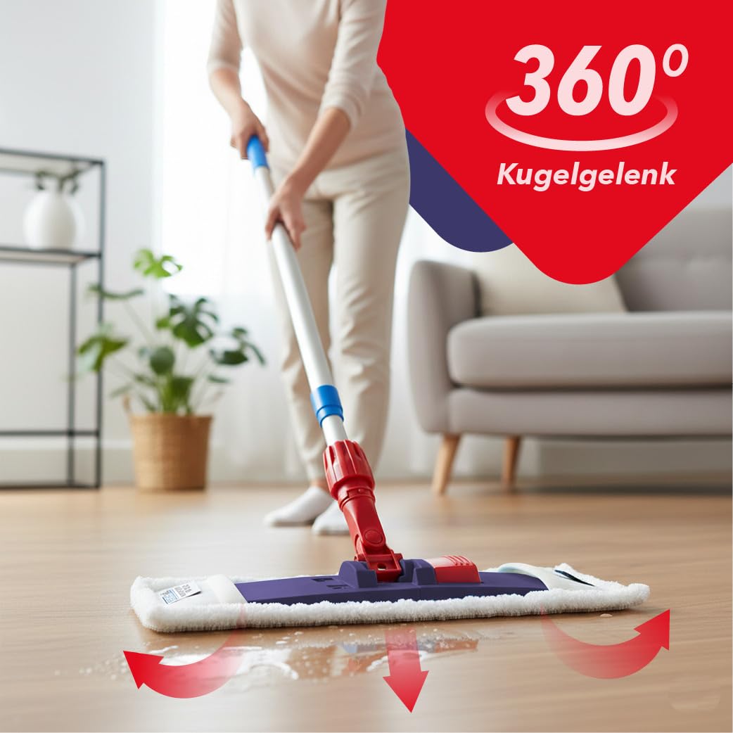 G.I.V. Bodenwischer Set 50cm Klapphalter mit Trittmechanik & Magnetverschluss + Teleskopstiel ausziehbar 88-150cm inkl. 5X Mikrofaser Wischmopp - Wischer Bodenreinigung - Gebäudereinigung