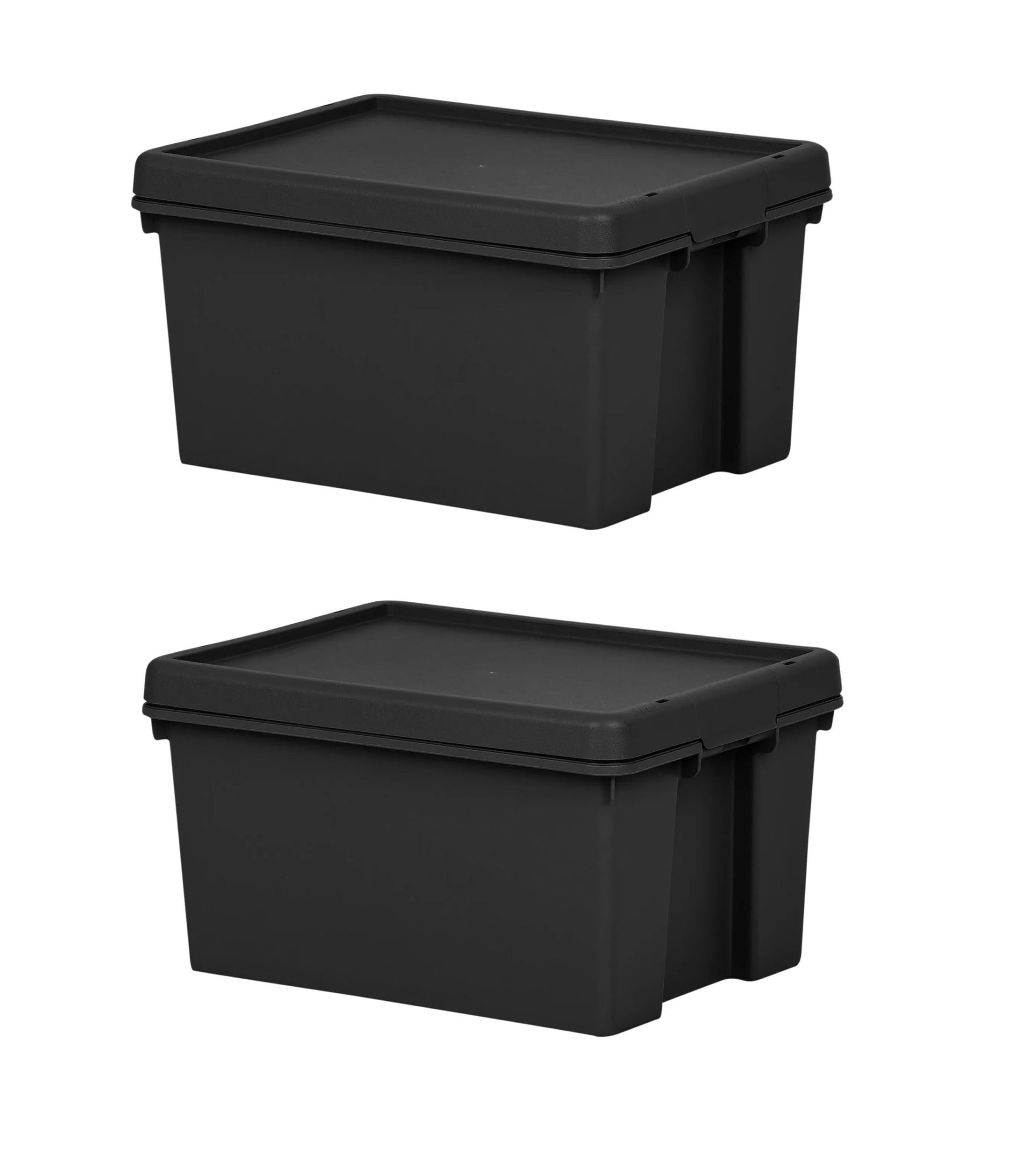 Shop4allsorts 2 x Black 16L Heavy Duty Storage Boxes Upcycled Plastic 38.5cm 29cm x 21.5cm