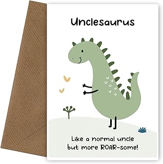 Dinosaur Birthday Card for Uncle from Nephew or Niece - Unclesaurus Card - Bday Card for Uncle from Little Boy, Girl or Toddler. Perfect for him on his birthday including 20th 21st 25th 30th 35th