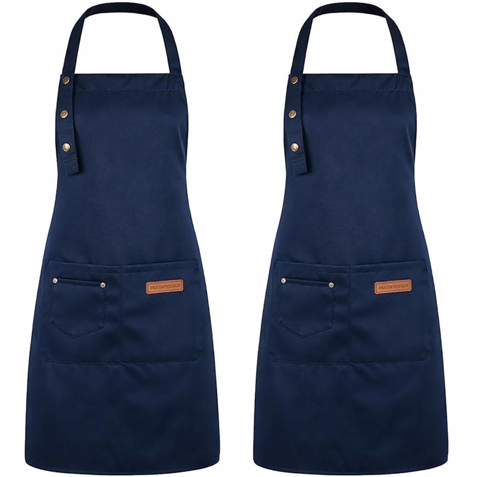 DASHUAIGE 2 Pack Adjustable Waterproof Canvas Aprons, Heavy-Duty Bib with Pockets for Grill & Restaurant Use(Blue)