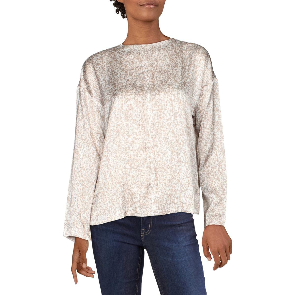 Eileen Fisher Womens Funnel Neck Printed Blouse