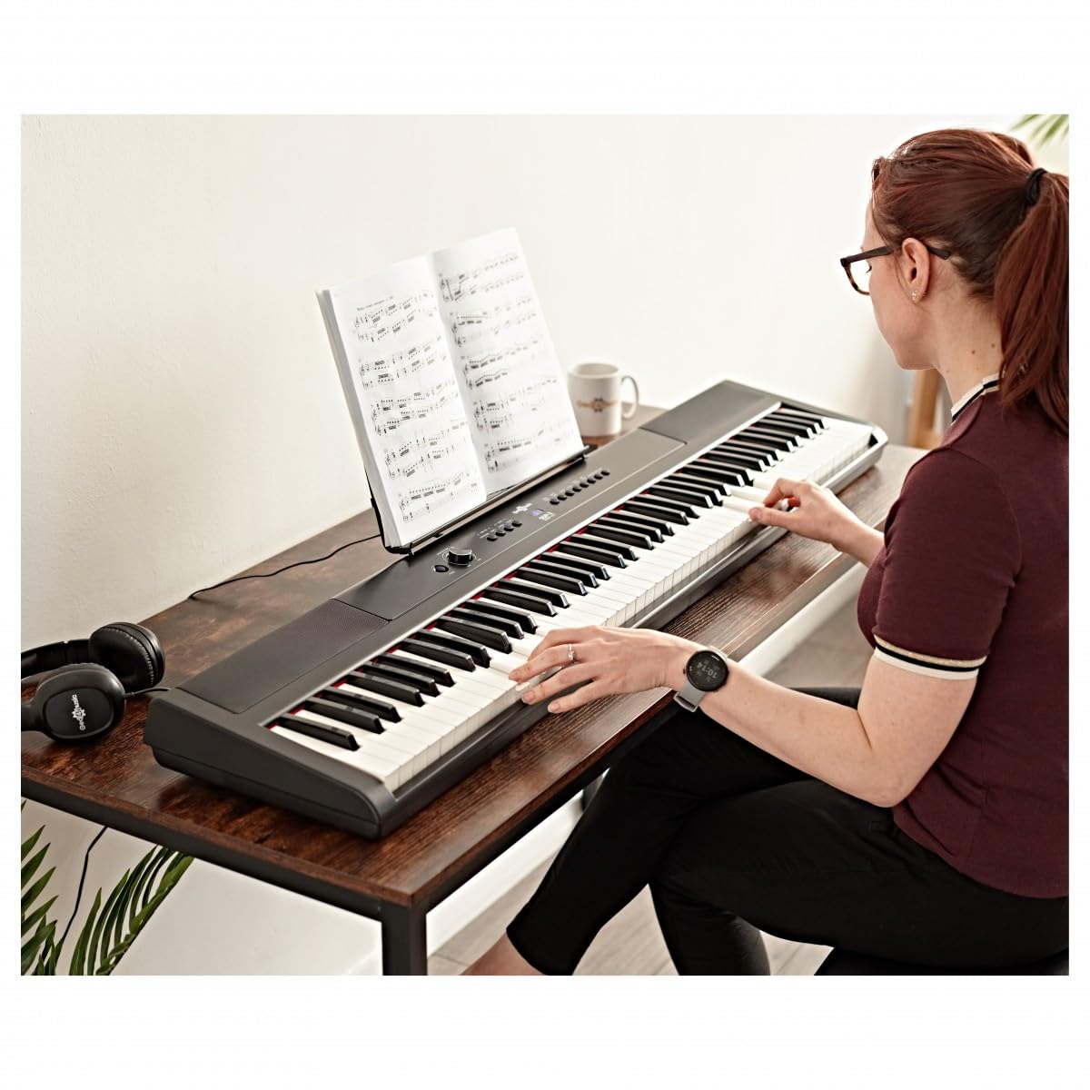 SDP-2 Pianoforte da Palcoscenico di Gear4music con Pacchetto Accessori Completo | Piano digitale 88 tasti pesati, altoparlanti stereo integrati e uscita cuffie, RCA e USB MIDI