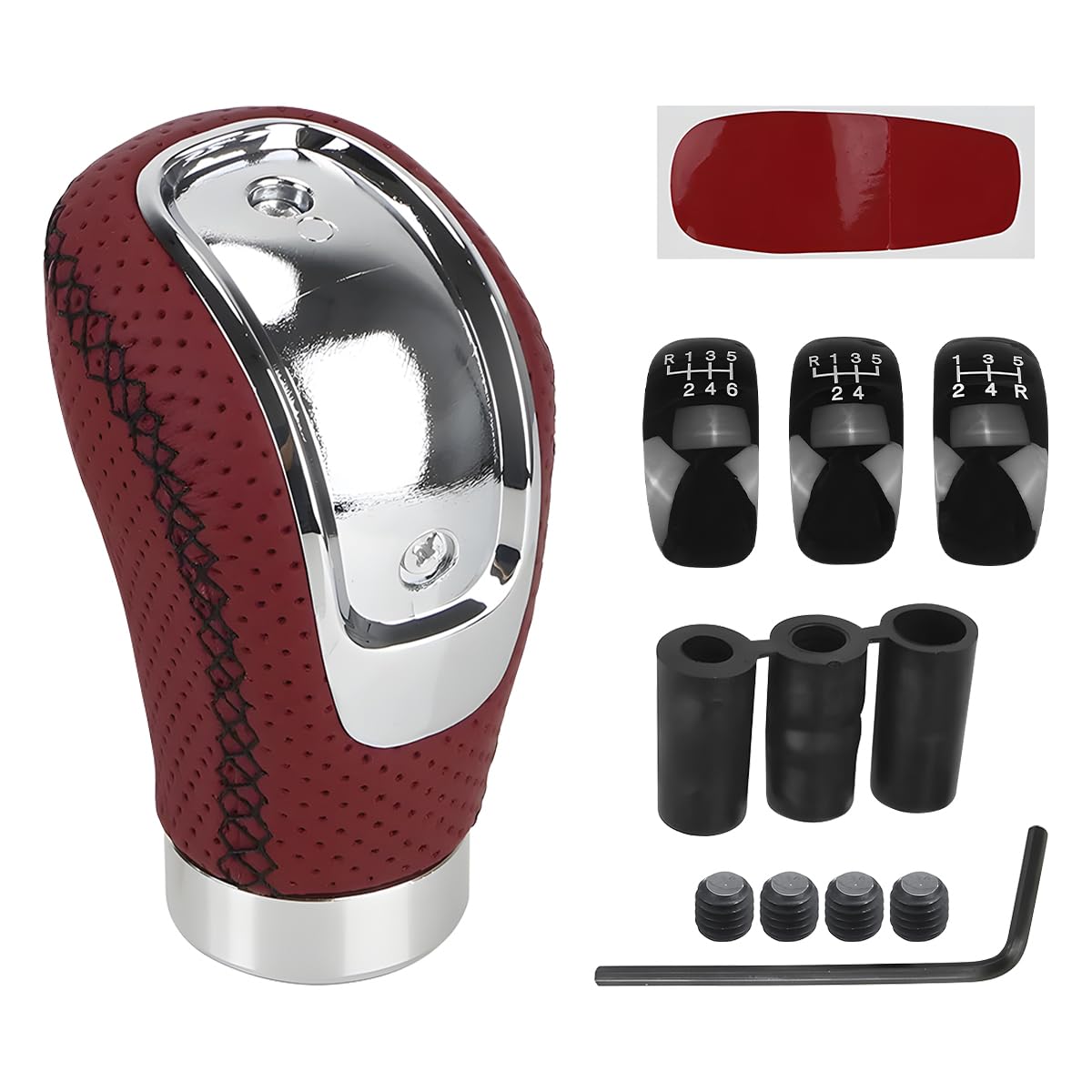 Pomello Cambio Auto In Pelle | Per Marce 5 E 6 | Con 3 Adattatori | Antiscivolo E Design Ergonomico (Nero) - Foto 3