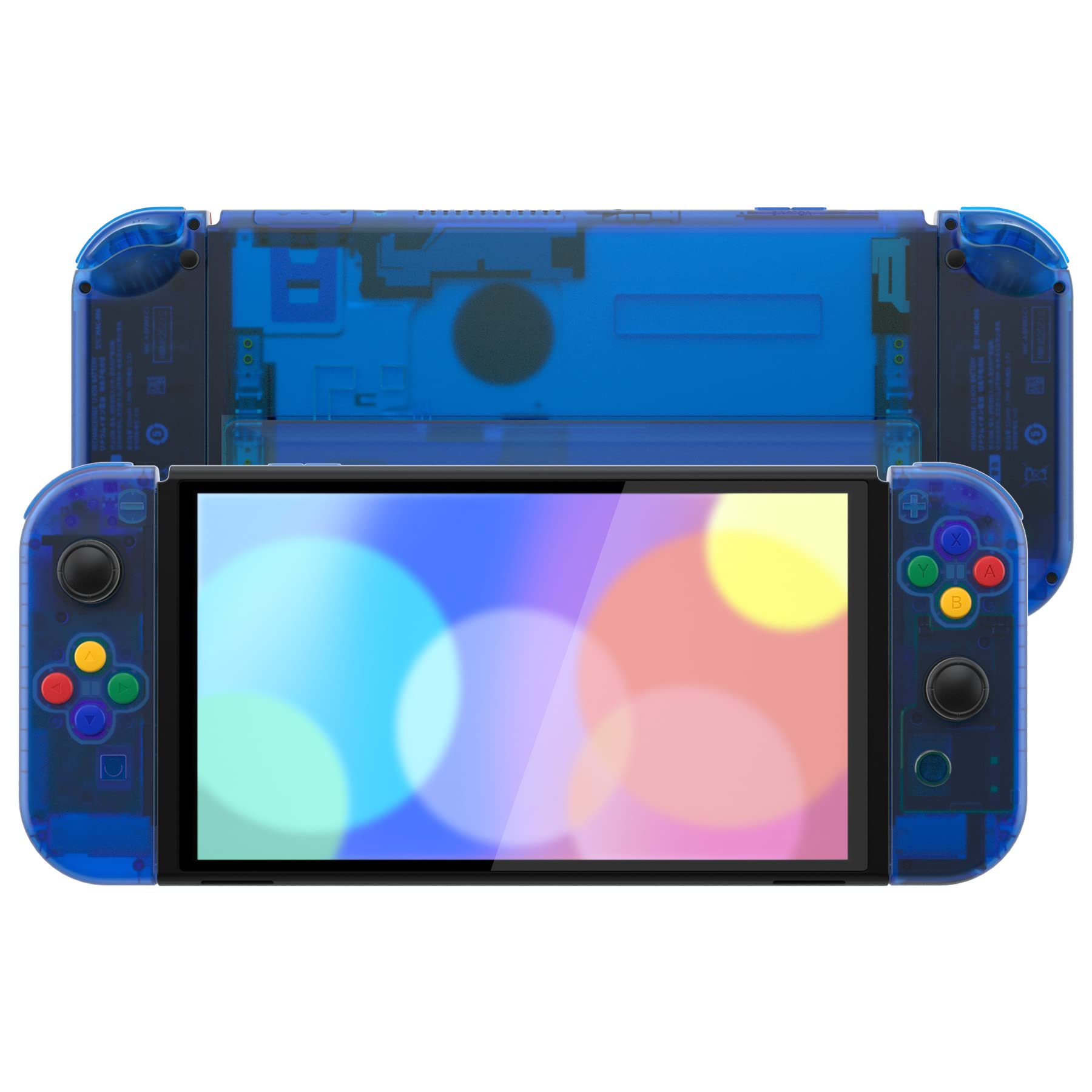 eXtremeRate Full Hülle für Nintendo Switch OLED, DIY-Ersatz Konsole case & Kickstand, NS Joycon Gehäuse & Tasten Set, Skin Abdeckung Zubehör für Switch OLED Console Joy Con -Transparent Blau