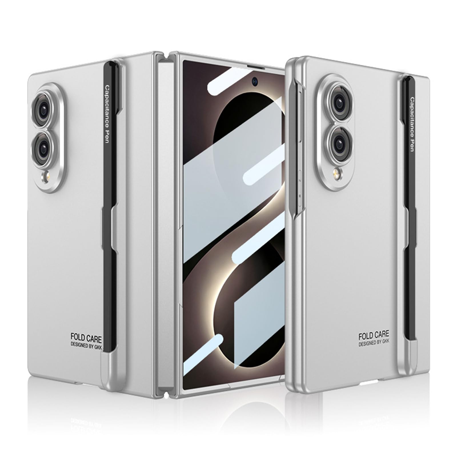 Funda Delgada For Samsung Galaxy Z Fold 8, con Soporte For Bolígrafo, Funda Esmerilada De PC Dura, Funda Protectora De Lente De Pantalla De Vidrio Templado De Envoltura Completa(Silver)