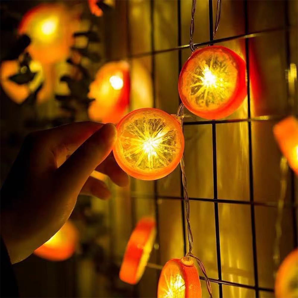 FANSU Outdoor Solar Garden Lights, Lemon Fairy Lights Solar Powered Waterproof, 8 Modes Lighting, Decorative Lighting for Garden Party Wedding Festival Home (Orange,5m 20LED)