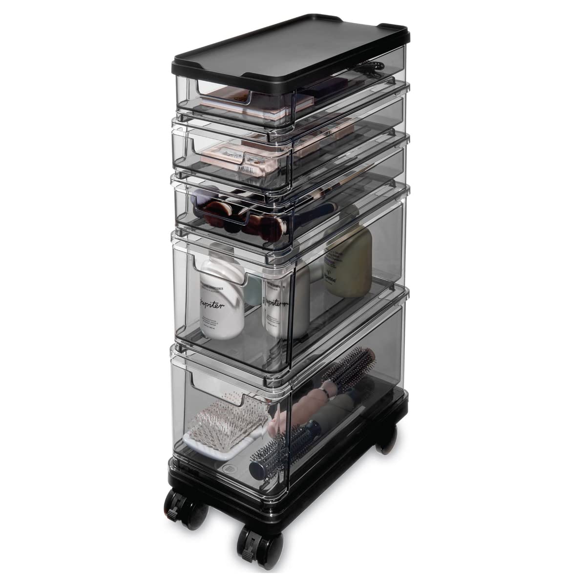 Photo 1 of iDesign The Sarah Tanno Collection Small 5-Drawer Stacking Cosmetic Organizer Cart, Smoke/Black 5-Drawer Stacking Cosmetic Organizer Cart Smoke and Black