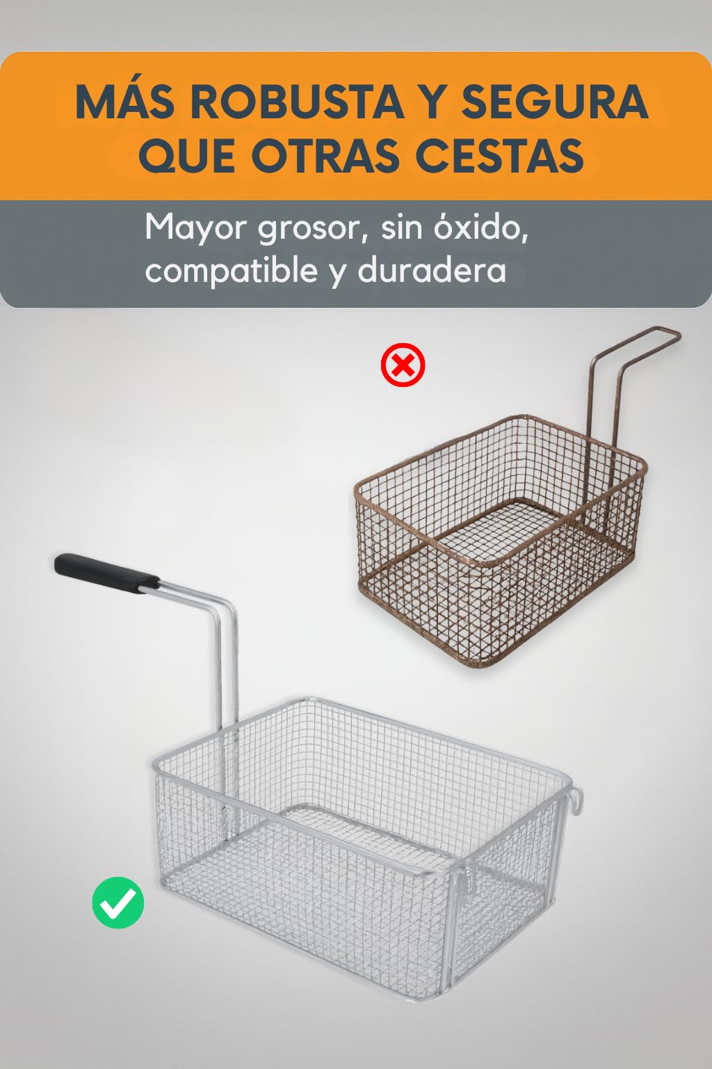 RO Linea Blanca ® Cesta Freidora 215x290x120 Mm Acero Cromado Repuesto Compatible Con Elframo Giga Komel Whirlpool Hostelería Profesional Para Freidoras Gas Electricas Universal Resistente