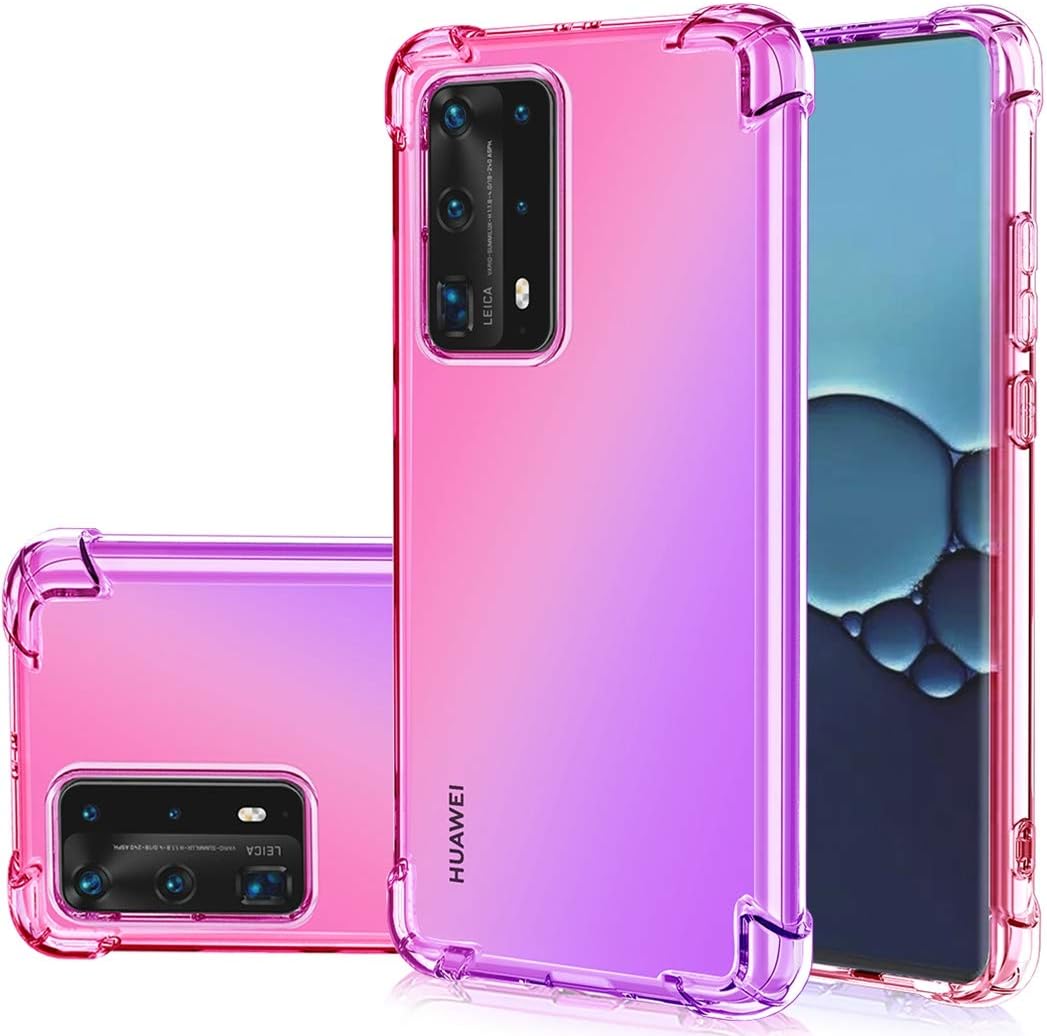 Protective Case for Huawei P40 Pro Transparent Cute Gradient Mobile Phone Case Slim Scratch-Resistant Flexible TPU Case Shockproof Protective Case for Huawei P40 Pro Pink/Purple