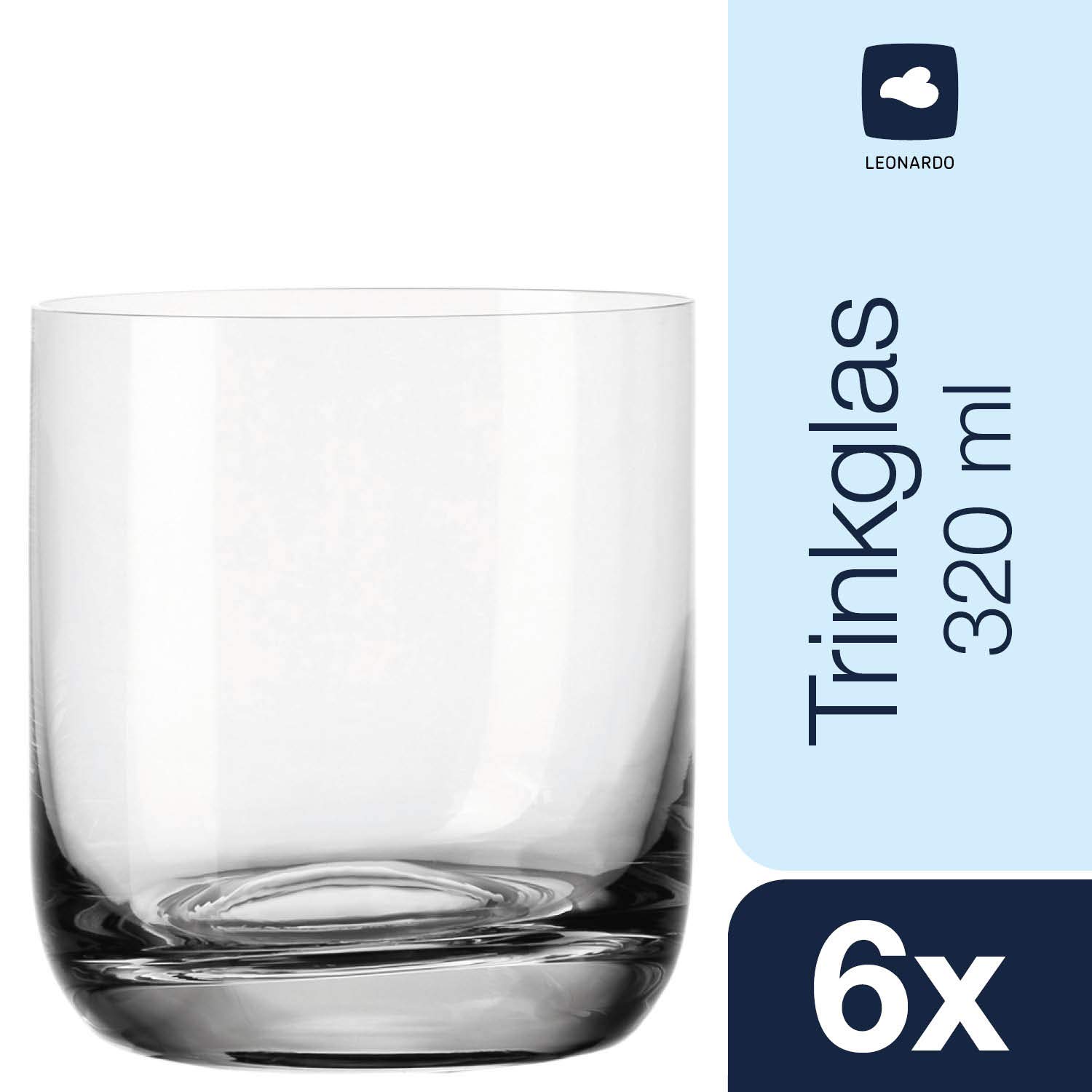 Leonardo Daily Trink-Gläser, 6er Set, spülmaschinenfeste Wasser-Gläser, geradlinige Glas-Becher, Getränke-Set, Saft-Gläser, klein, 320 ml, 063324 (Packung mit 3)