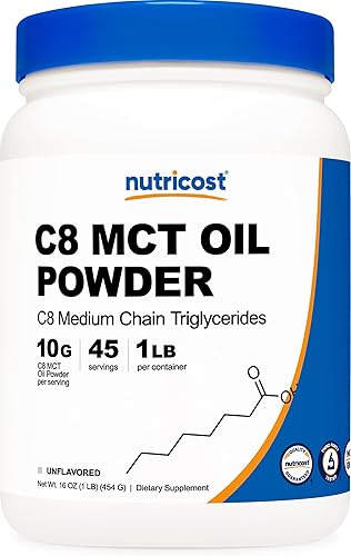 Nutricost Aceite en polvo C8 MCT de 1 libra 16 onzas - 95 C8 MCT aceite en polvo