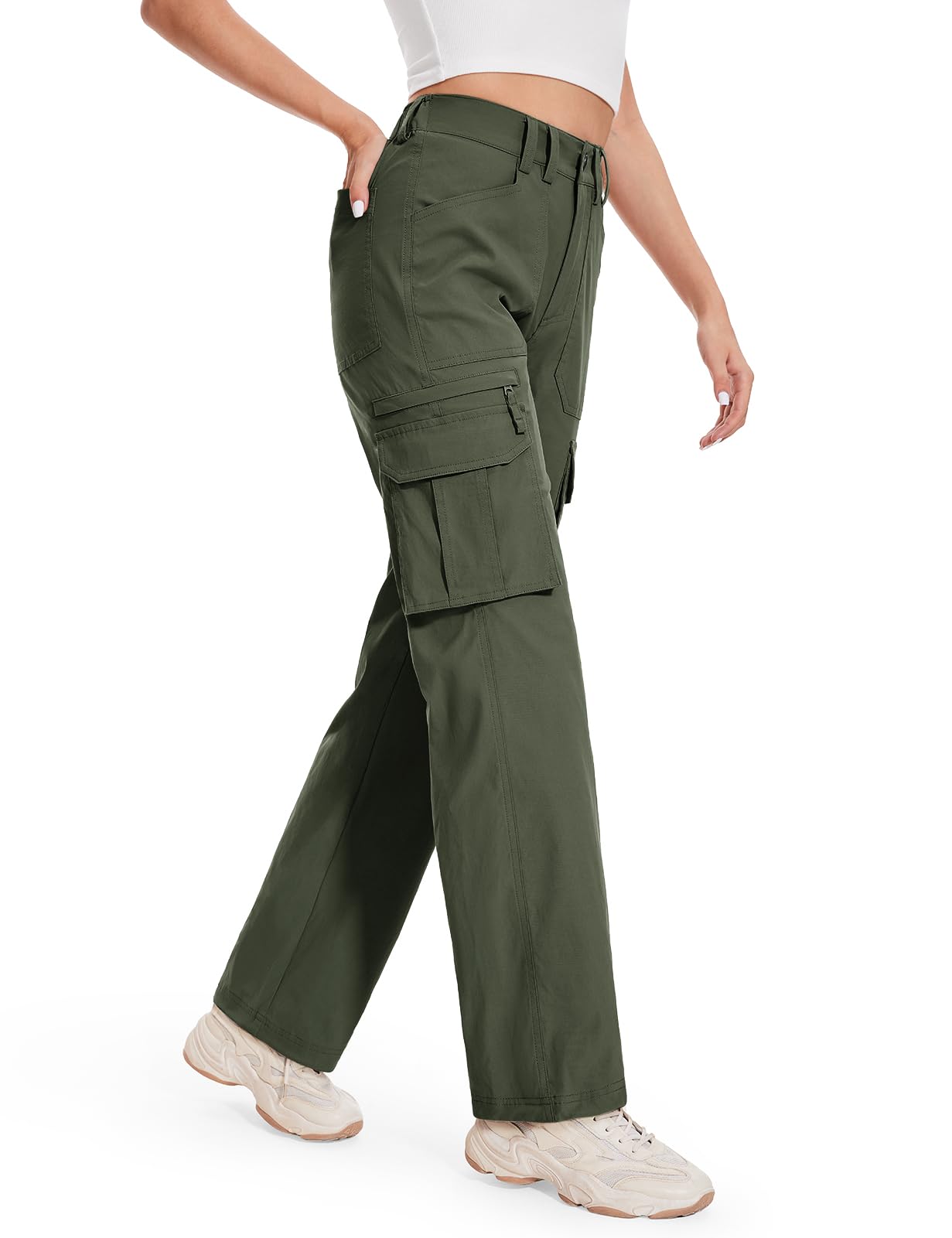Moosehill Cargo Hiking Pants Women: High Waisted Baggy Stretchy Water Resistance 7 Pockets for Casual Streetwear Travel