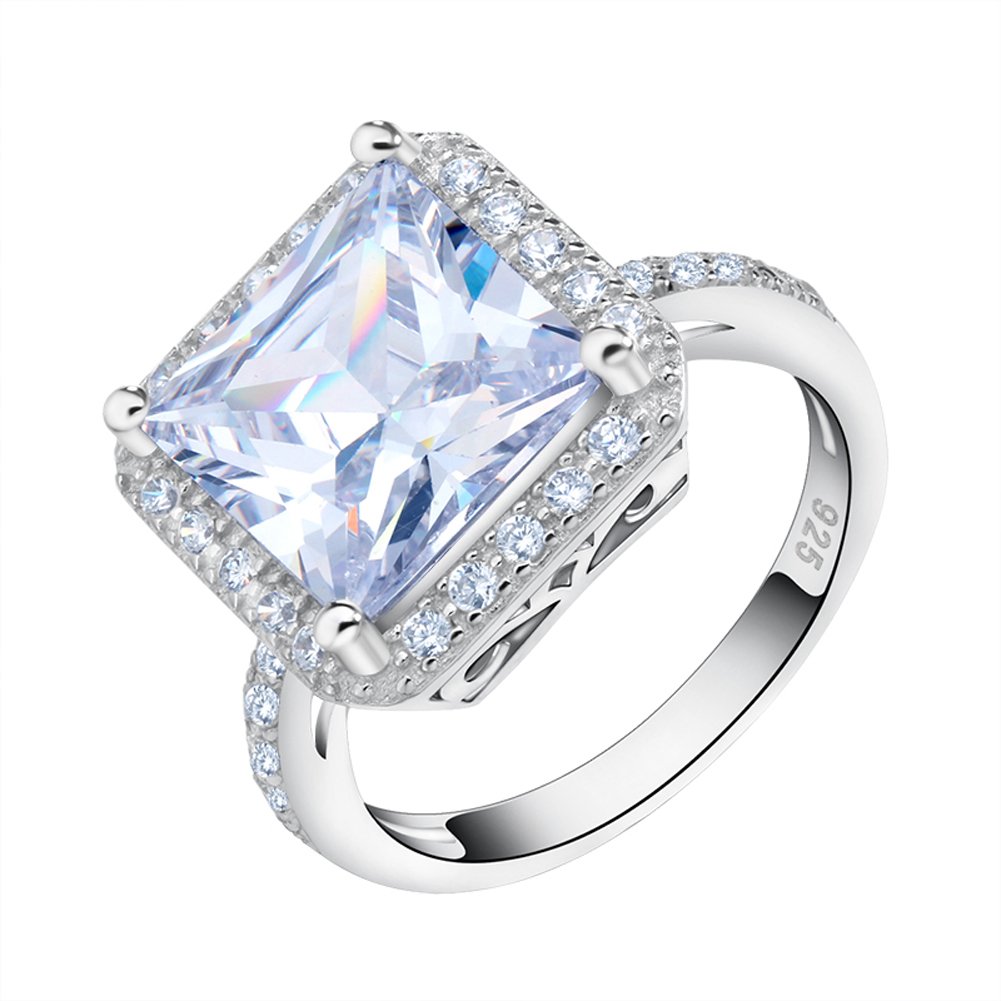 Orsa Jewels Big Square Engagement Ring Platinum Plated with 5ct.Princess Cut AAA Austrian CZ Crystal Ring for Women