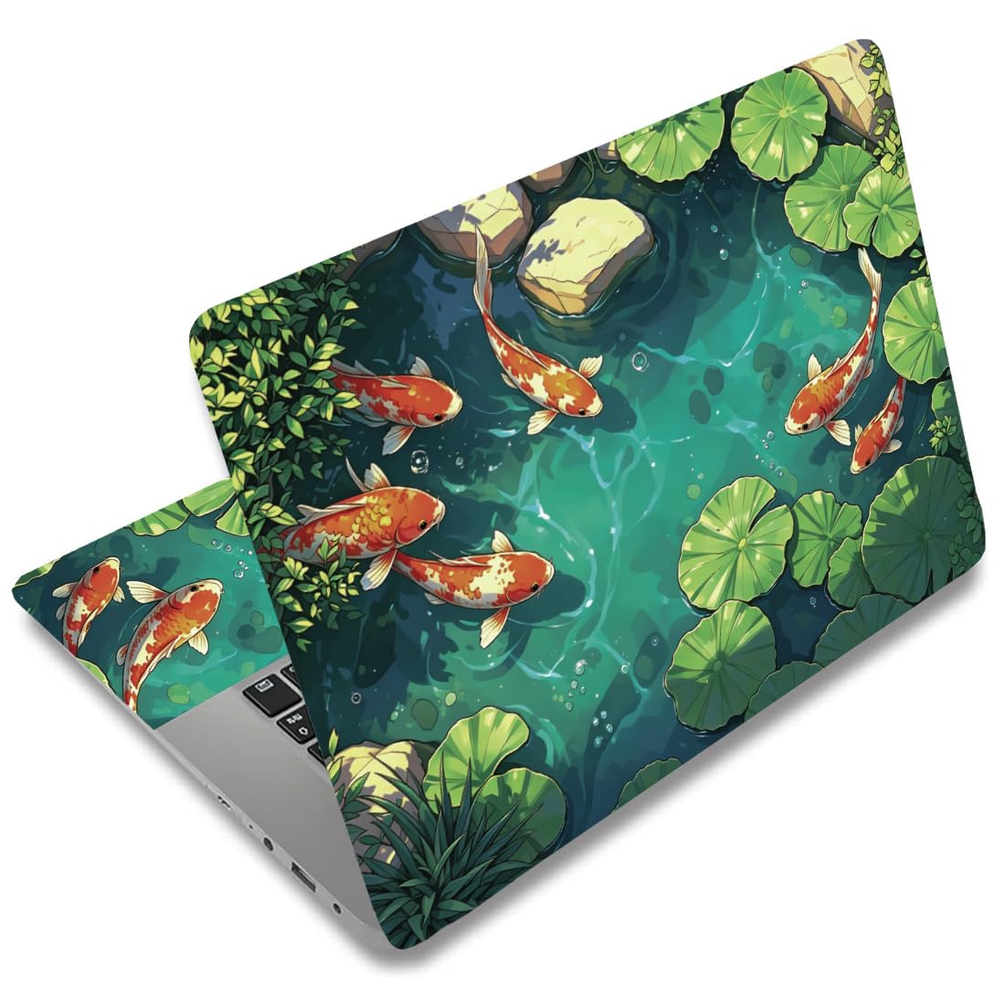 Regalo original para laptop SUPERDANT con motivos de estanque de loto y vinilo verde