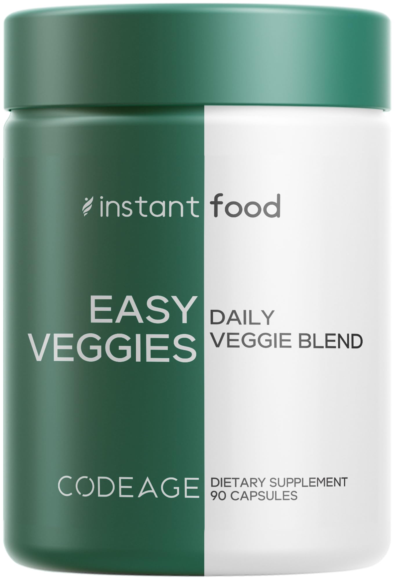 Codeage Instantfood légumes faciles, plus de 15 poudres végétales équivalent tout-en-un, mélange végétalien quotidien, vert de l'alimentation entière suppléments de vitamines capsules, phytonutriments multivitamine, non-OGM, 90 capsules