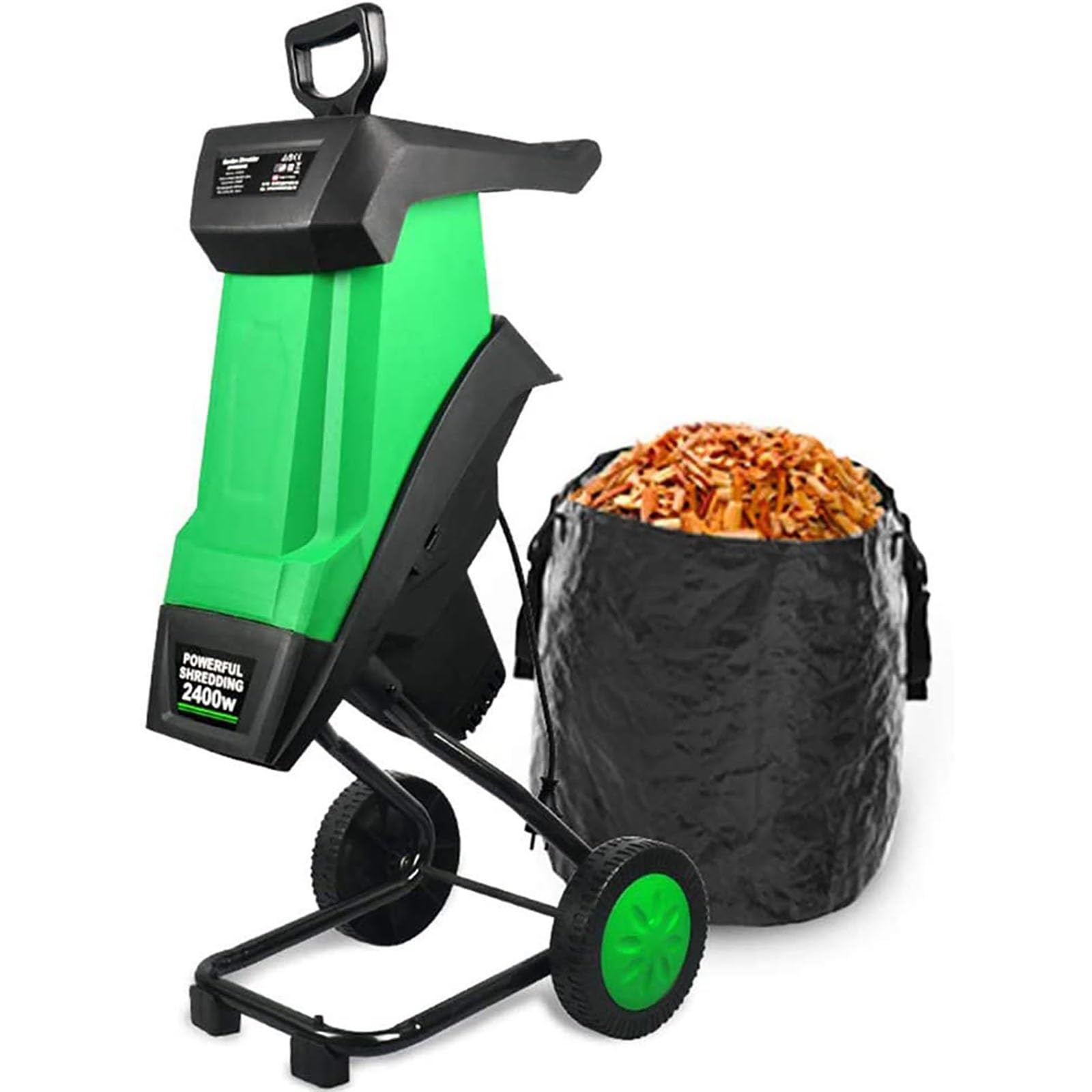 Destructeur de jardin électrique portable avec sac de débris de 50 L, puissance de 2400 W, Diamètre De Coupe Max. 40 Mm Et Vitesse À Vide De 4500 TR/Min, pour Pelouse Et Jardin