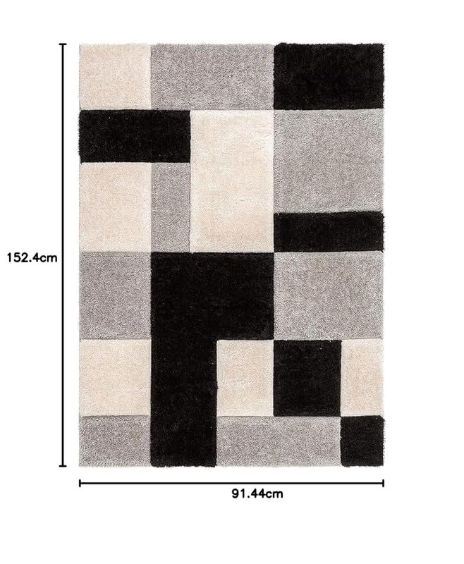 Image of RUG ERA Shaggy Carpet for Living Room 4X6 FEET Fluffy Rug for Bedroom Floor Modern Non-Slip Floor Mat & Galicha for Home Decor | Cozy Area Carpet (Grey-Black)
