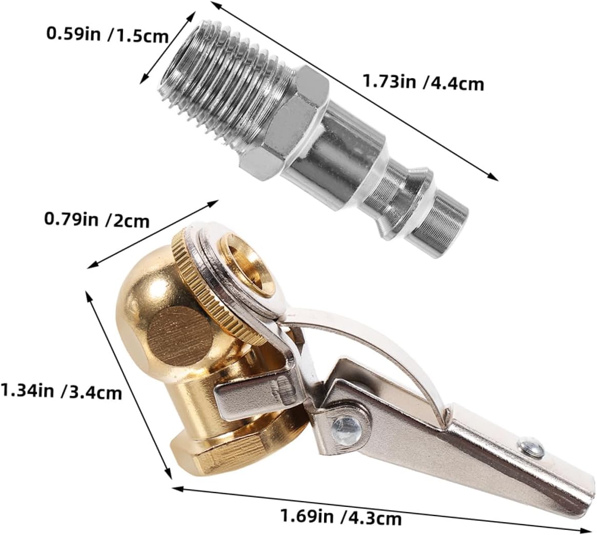 Cabilock Clip-on Air Chuck Tire Inflator 1/4" Npt Threaded Copper Adapter 4pcs Set with Quick Connect for Car Tire Inflation and Compressor Accessories