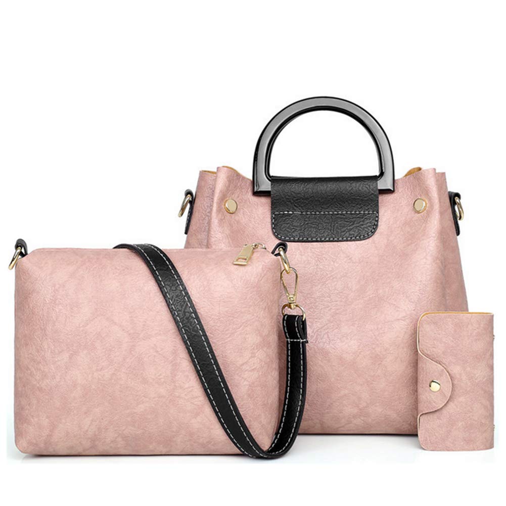 Chikencall Juego de 3 bolsos de mano de piel sintética para el hombro, para el trabajo, bolsos, color Rosa, talla Talla única